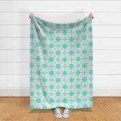 Mint Jade Green Grid with Scroll Fl 