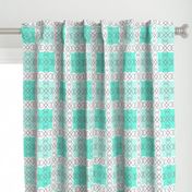 Mint Jade Green Grid with Scroll Fl 