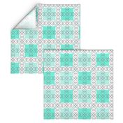 Mint Jade Green Grid with Scroll Fl 