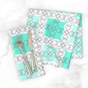 Mint Jade Green Grid with Scroll Fl 