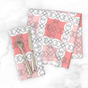 Coral Blush Pink Grid with Scroll Flo