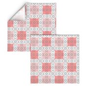 Coral Blush Pink Grid with Scroll Flo