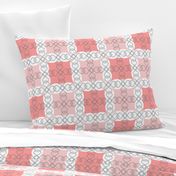 Coral Blush Pink Grid with Scroll Flo