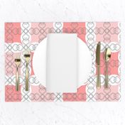 Coral Blush Pink Grid with Scroll Flo