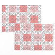 Coral Blush Pink Grid with Scroll Flo