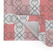 Coral Blush Pink Grid with Scroll Flo