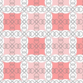 Coral Blush Pink Grid with Scroll Flo