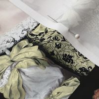 Marie Antoinette inspired princesses yellow black white gowns lace baroque victorian beautiful lady woman twintails hair buns roses floral flowers twin tails pigtails beauty portraits ballgowns rococo  elegant gothic lolita egl 18th  century neoclassical 