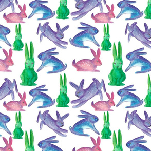 Watercolor colorful easter rabbits