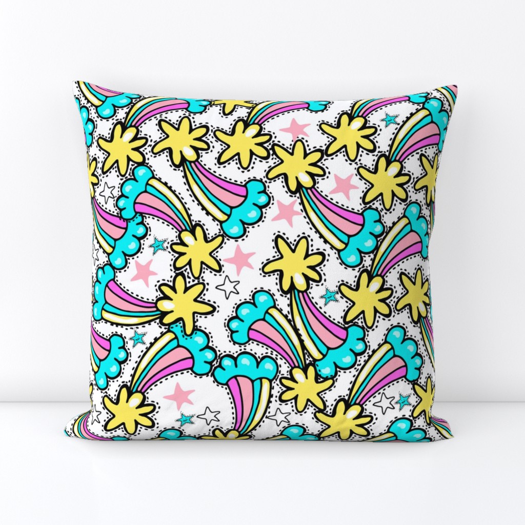 Cute brightly pattern with rainbow comets and stars