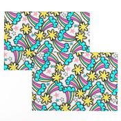 Cute brightly pattern with rainbow comets and stars