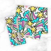 Cute brightly pattern with rainbow comets and stars