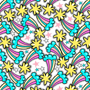 Cute brightly pattern with rainbow comets and stars