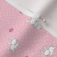 Cute White Bunnies and Flowers - pink