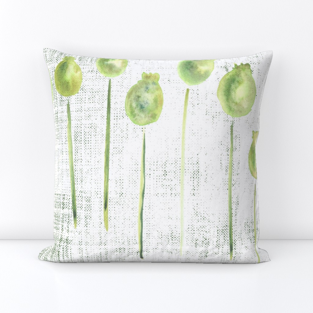 Watercolor Large Poppy Pods  Distress Sage Forrest Green White Leaf Leaves Texture  Large Scale Jumbo Wallpaper _ Miss Chiff Designs