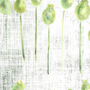 Watercolor Large Poppy Pods  Distress Sage Forrest Green White Leaf Leaves Texture  Large Scale Jumbo Wallpaper _ Miss Chiff Designs