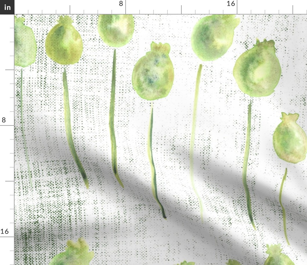 Watercolor Large Poppy Pods  Distress Sage Forrest Green White Leaf Leaves Texture  Large Scale Jumbo Wallpaper _ Miss Chiff Designs