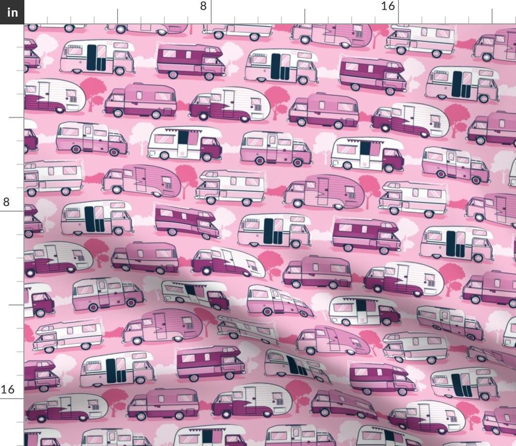 Small scale // Home sweet motor home // pink camper vans on pastel pink background 