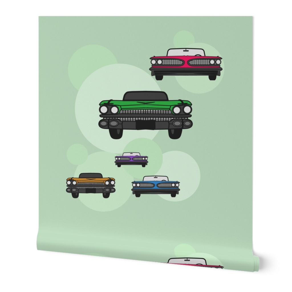 Retro 50s vintage cars Route 66 pastel green