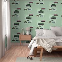 Retro 50s vintage cars Route 66 pastel green