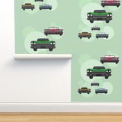 Retro 50s vintage cars Route 66 pastel green