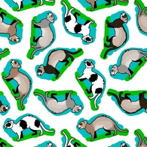 50s Style Assorted Ferrets on Blue and Green