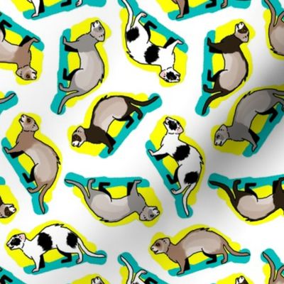 50s Style Assorted Ferrets on Blue and Yellow
