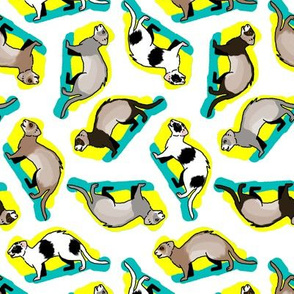 50s Style Assorted Ferrets on Blue and Yellow