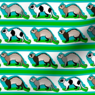 50s Style Assorted Ferret Stripe in Blue and Green