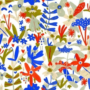 Flower pattern in red blue and greens