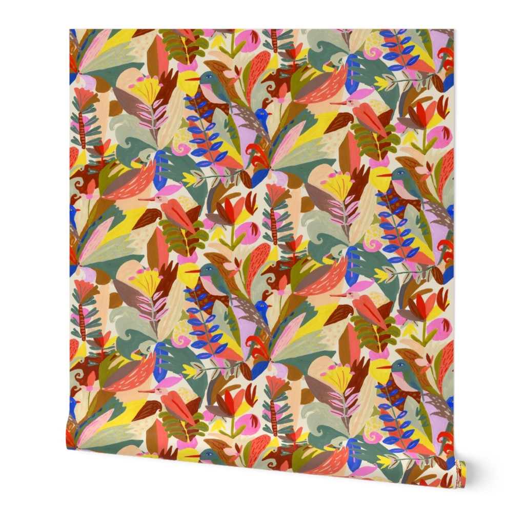 tropical plants and birds pattern