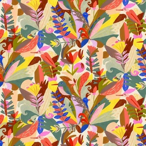 tropical plants and birds pattern