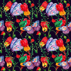 Floral watercolor seamless pattern with butterfly