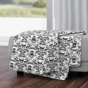 Skull Damask Black on White