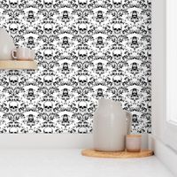 Skull Damask Black on White