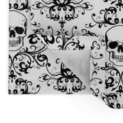 Skull Damask Black on White