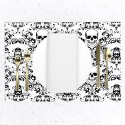 Skull Damask Black on White