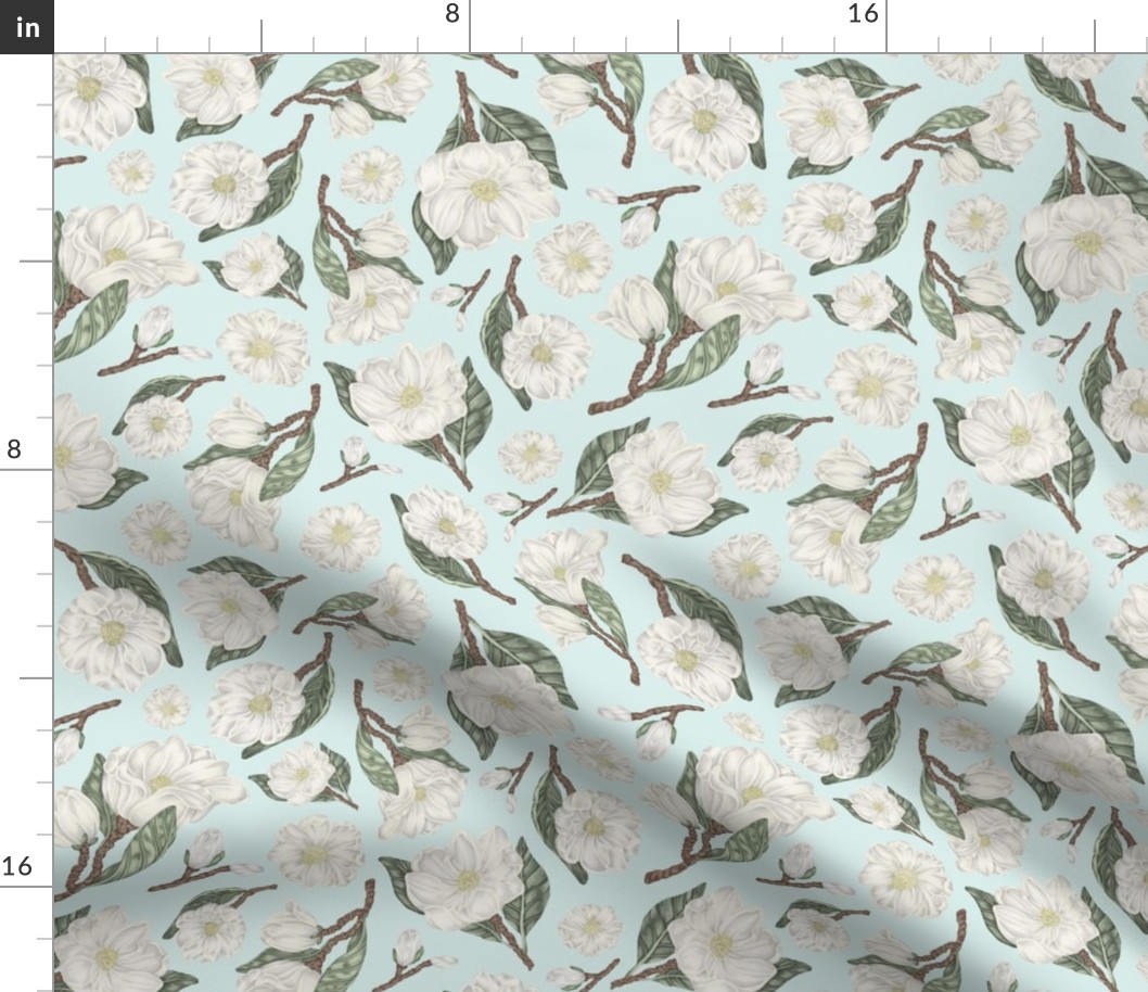 Magnolia in teal - Mississippi State Flower - Louisiana State Flower