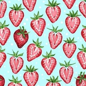 Watercolor Strawberries on Cyan