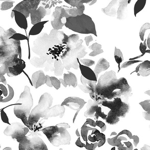 black and white watercolor floral