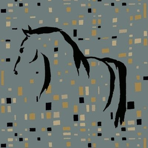 wild horse, green yellow black