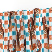 Watercolor Lobsters on checked blue and orange