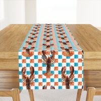 Watercolor Lobsters on checked blue and orange