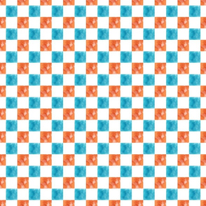 Checkered Pattern Watercolor Blue & Orange 