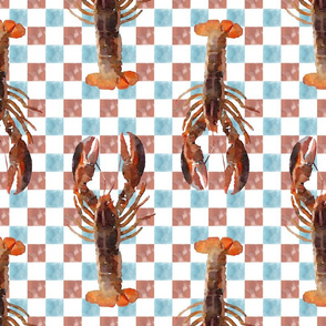 Watercolor Lobsters on Bigger Checked background