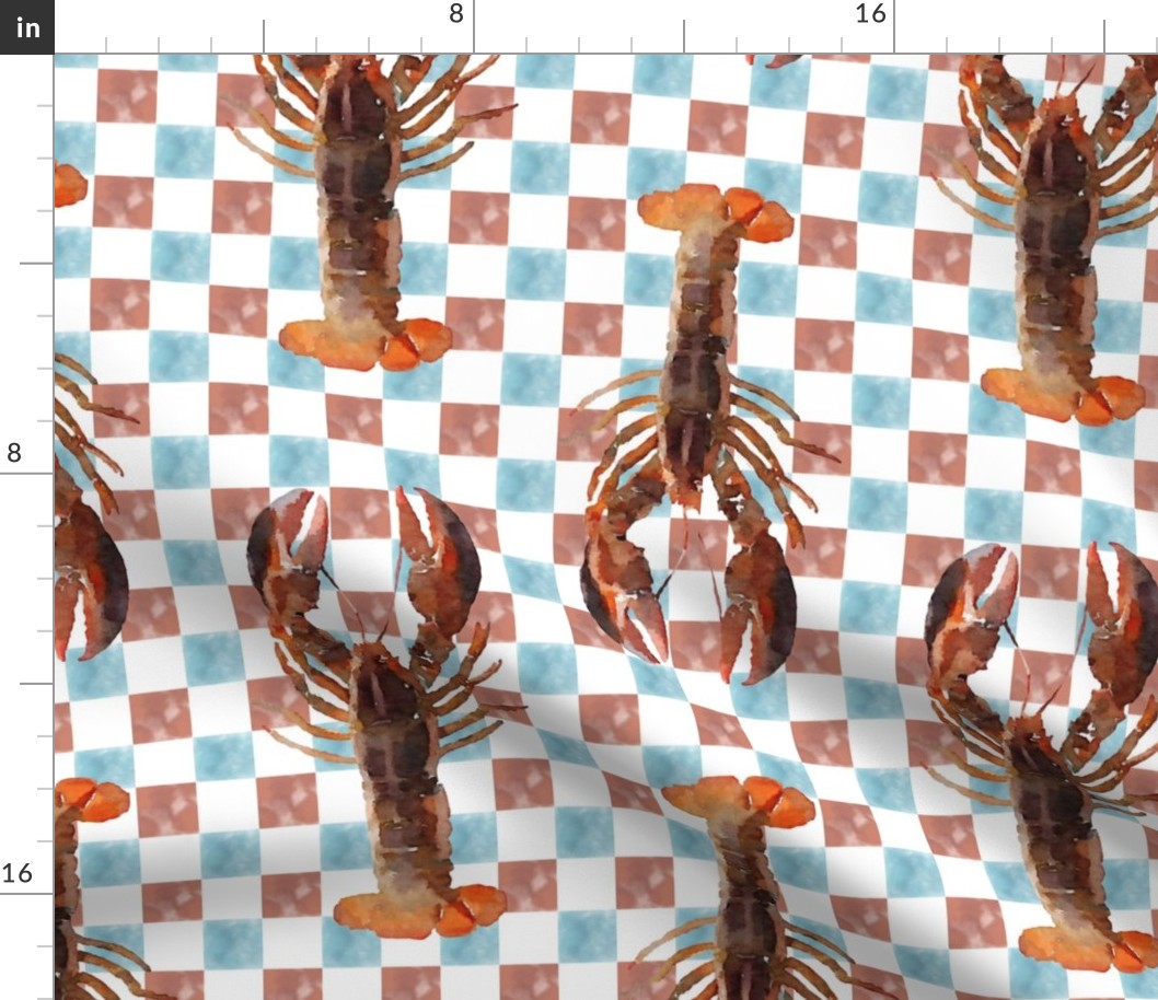 Watercolor Lobsters on Bigger Checked background