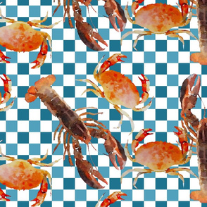 Lobster & Crabs on Checked Background