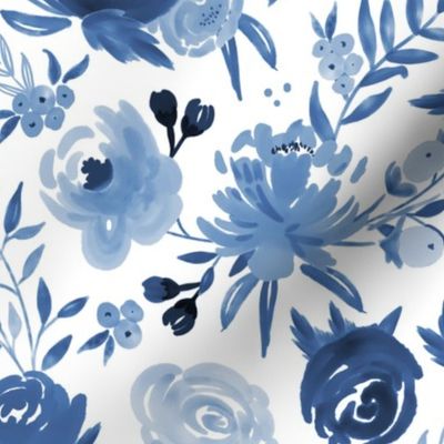 Monochrome Blue Watercolor Floral