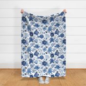 Large Monochrome Blue Watercolor Floral