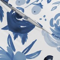 Large Monochrome Blue Watercolor Floral